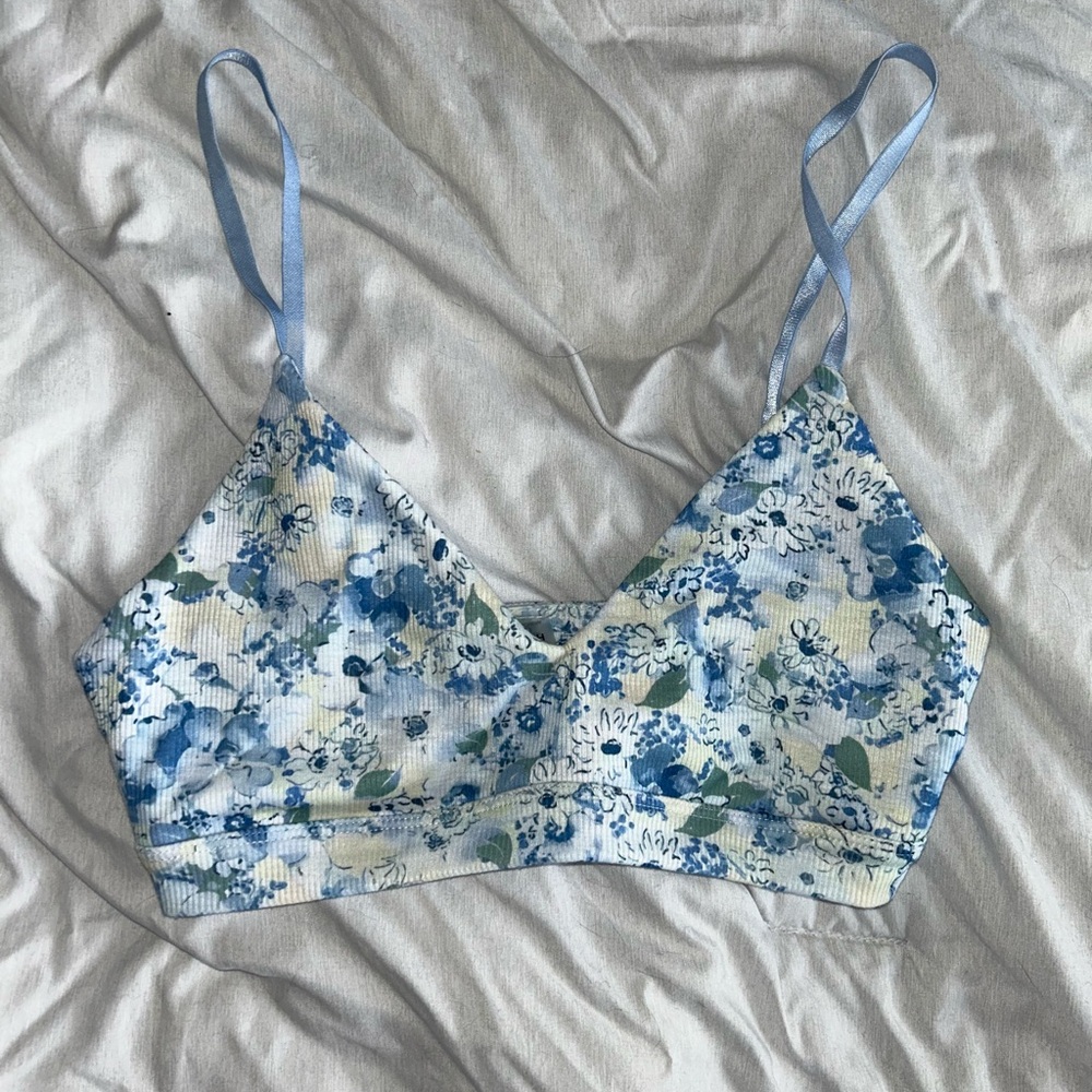 Floral Blue and White Bralette